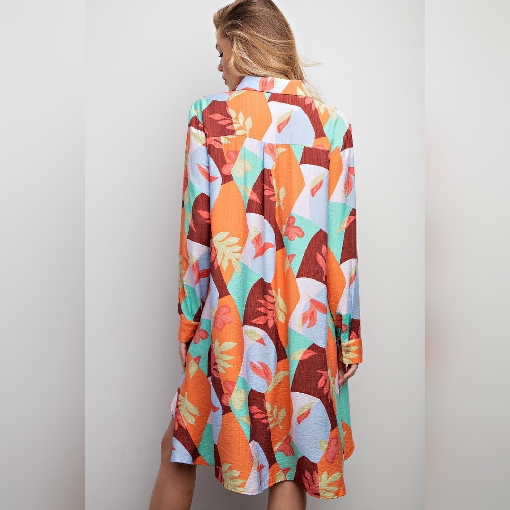 ⭐P9-0329Retro 70s High Low Mosaic Shirt Dress *Boutique* - Picture 4 of 6